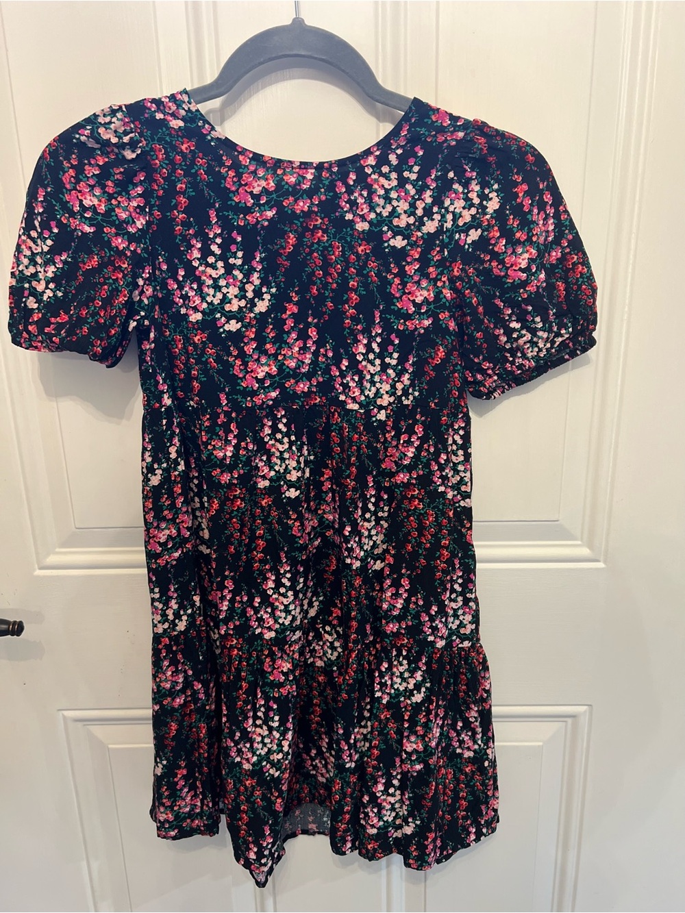 Crewcuts Black Floral Tiered Dress with Pink & White Blossoms